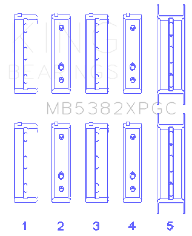 King Subaru EJ20/EJ22/EJ25 (For Thrust in #5 Position) 0.5 Oversized Tri-Metal Perf Main Bearing Set
