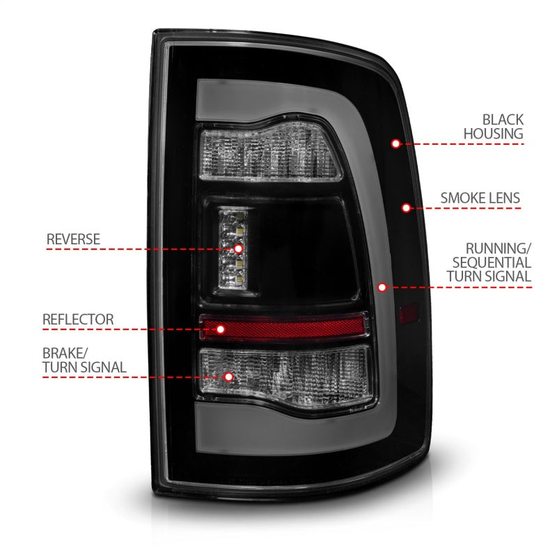 Load image into Gallery viewer, ANZO 09-18 Dodge Ram 1500 Sequential LED Taillights Smoke Black w/Switchback Amber Signal

