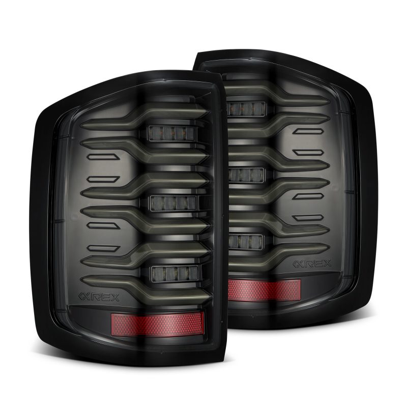 Load image into Gallery viewer, AlphaRex 14-18 Chevy Silverado 1500 Luxx-Series LED Tail Lights Alpha-Black w/Activ Light/Seq Signal
