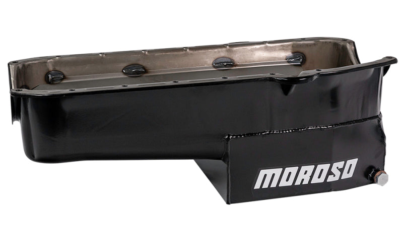 Load image into Gallery viewer, Moroso Pre-80 Chevrolet SBC (w/Driver Side Dipstick) Wet Sump 7qt 7.5in Steel Oil Pan - Black
