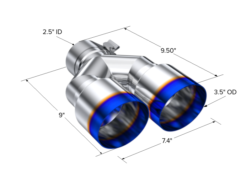 Load image into Gallery viewer, MBRP Burnt End Tip 2.5 ID, Dual 3.5 OD Out, 9.5 length, Single wall 304 Stainless Steel
