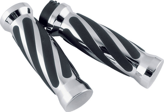 Bikers Choice 81-17 XL & Big Twin Dual Cable Chrome & Black Twisted Grips Pr