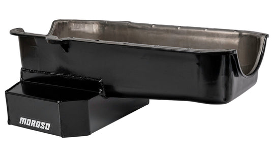 Moroso 80-85 Chevrolet SBC(w/Passenger Side Dipstick) Wet Sump 7qt 7.5in Steel Oil Pan - Black