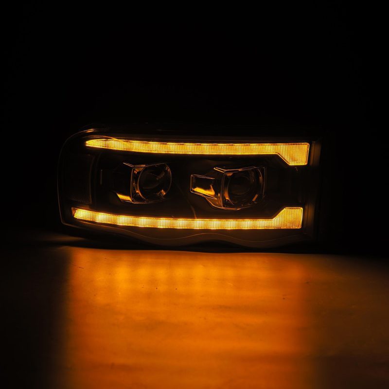 Load image into Gallery viewer, AlphaRex 02-05 Dodge Ram 1500 LUXX LED Proj Headlights Plank Style Black w/Activ Light/Seq Signal
