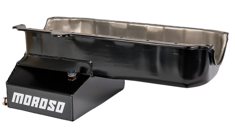 Load image into Gallery viewer, Moroso Pre-85 Chevrolet Small Block (w/Passenger Side Dipstick) Wet Sump 7qt 8in Steel Oil Pan - Blk
