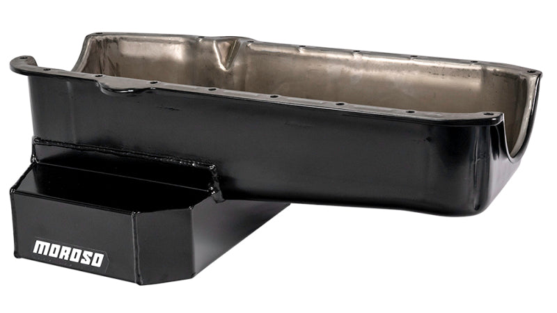 Load image into Gallery viewer, Moroso Pre-80 Chevrolet SBC (w/Driver Side Dipstick) Wet Sump 7qt 7.5in Steel Oil Pan - Black

