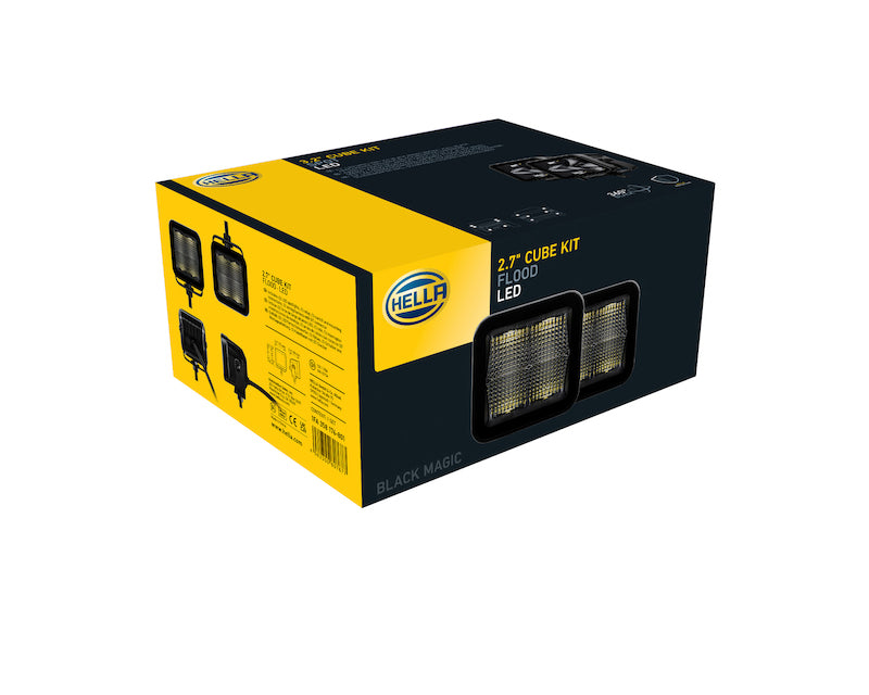 Load image into Gallery viewer, Hella Universal Black Magic 2.7in L.E.D. Cube Kit - Flood Beam
