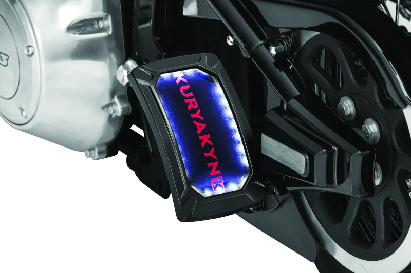 Load image into Gallery viewer, Kuryakyn Nova Curved Vertical Mount Side License Plate Holder Gloss Black
