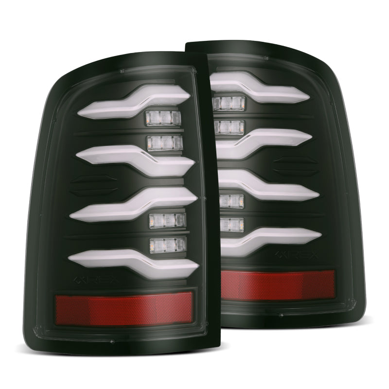 Load image into Gallery viewer, AlphaRex 09-18 Dodge Ram Luxx-Series LED Tail Lights Black w/ Activation Light &amp; Sequential Signal
