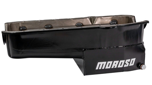 Moroso 80-85 Chevrolet SBC(w/Passenger Side Dipstick) Wet Sump 7qt 7.5in Steel Oil Pan - Black