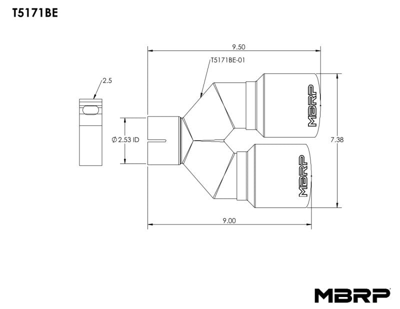 Load image into Gallery viewer, MBRP Burnt End Tip 2.5 ID, Dual 3.5 OD Out, 9.5 length, Single wall 304 Stainless Steel
