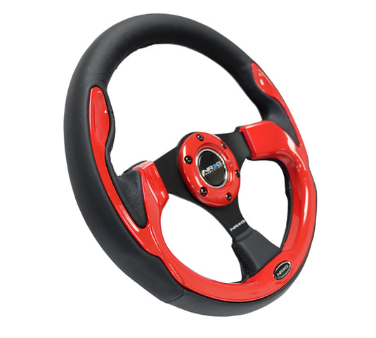 NRG Reinforced Steering Wheel (320mm) Blk w/Red Trim & 5mm 3-Spoke