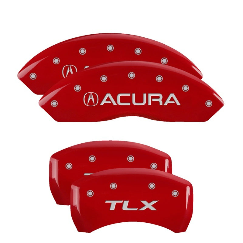 Load image into Gallery viewer, MGP 4 Caliper Covers Engraved Front Acura Engraved Rear TLX Red finish silver ch
