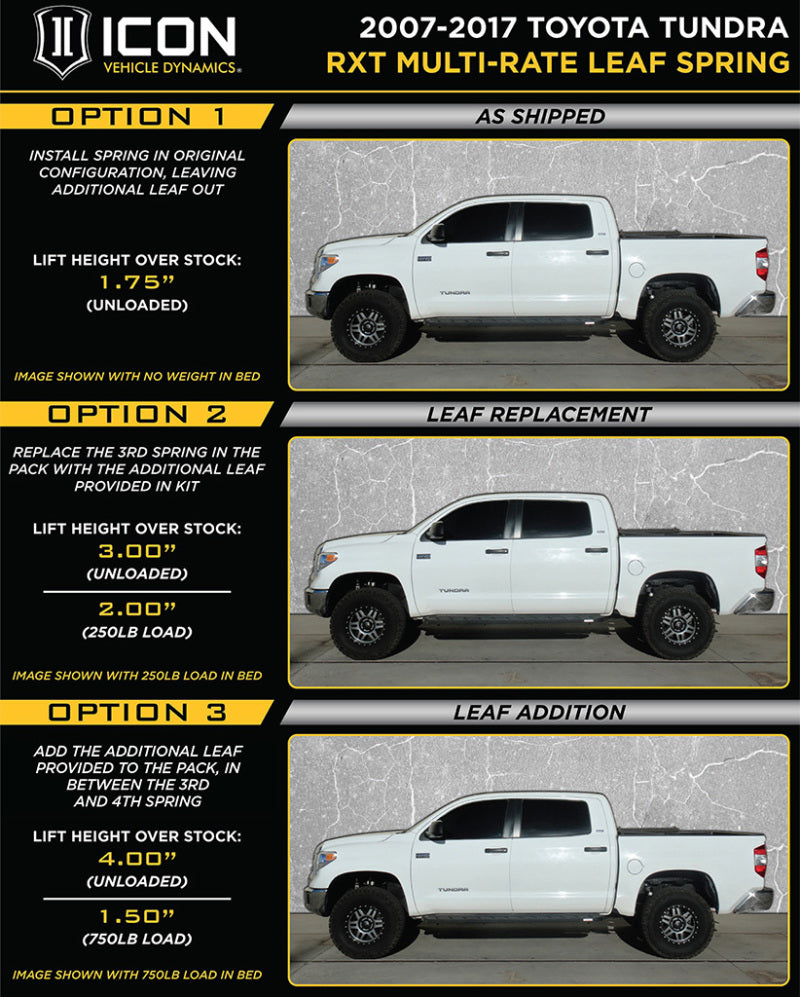 Load image into Gallery viewer, ICON 2007+ Toyota Tundra Multi Rate RXT Leaf Pack w/Add In Leaf
