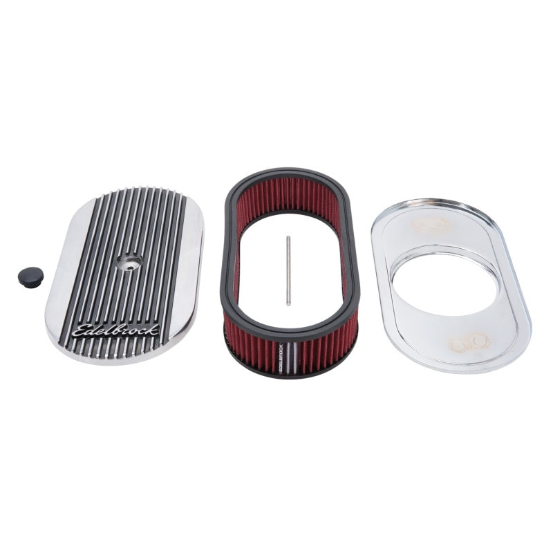 Load image into Gallery viewer, Edelbrock Air Cleaner Elite II Oval Single 4-Bbl Carb 2 5In Red Element Polished
