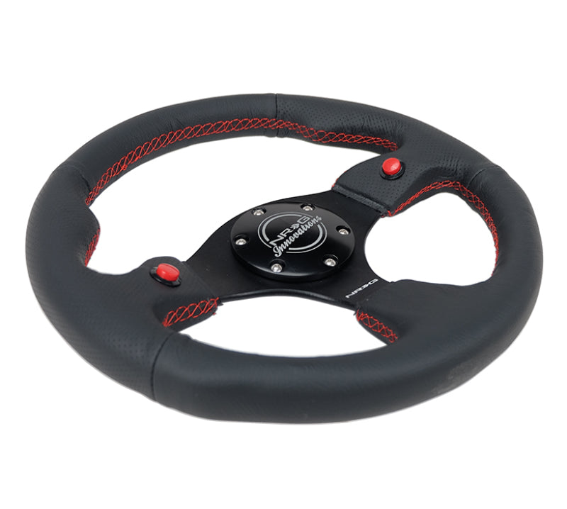 Load image into Gallery viewer, NRG Reinforced Steering Wheel (320mm) Blk Leather w/Dual Buttons
