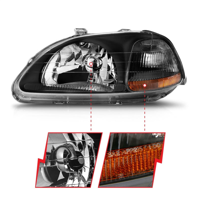 Load image into Gallery viewer, ANZO 1996-1998 Honda Civic Crystal Headlights Black
