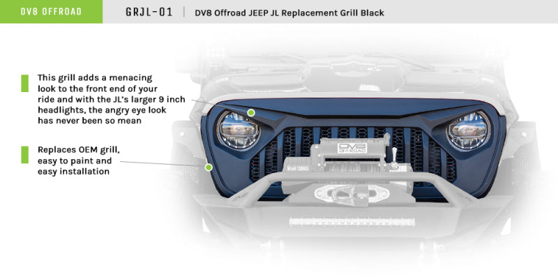 Load image into Gallery viewer, DV8 Offroad 2018+ Jeep JL/ Gladiator Angry Grill

