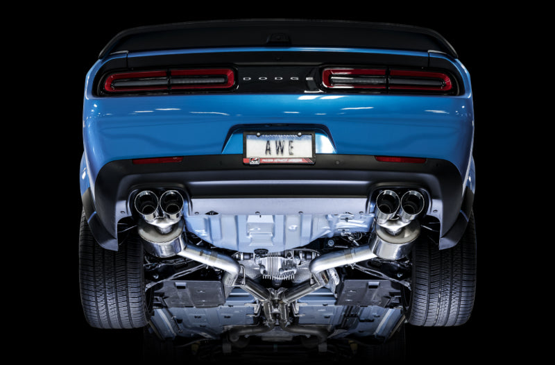 Load image into Gallery viewer, AWE Tuning 2015+ Dodge Challenger 6.4L/6.2L Non-Resonated Touring Edition Exhaust - Quad Silver Tips
