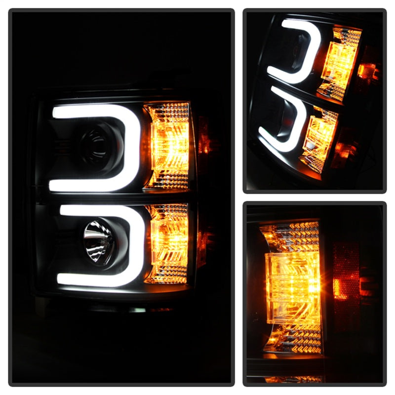 Load image into Gallery viewer, Spyder Chevy Silverado 1500 14-16 Projector Headlights Light Bar DRL Blk PRO-YD-CS14-LBDRL-BK
