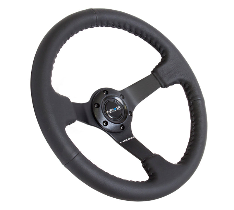 Load image into Gallery viewer, NRG Reinforced Steering Wheel (350mm / 3in. Deep) Bk Leather w/Bk BBall Stitch (Odi Bakchis Edition)
