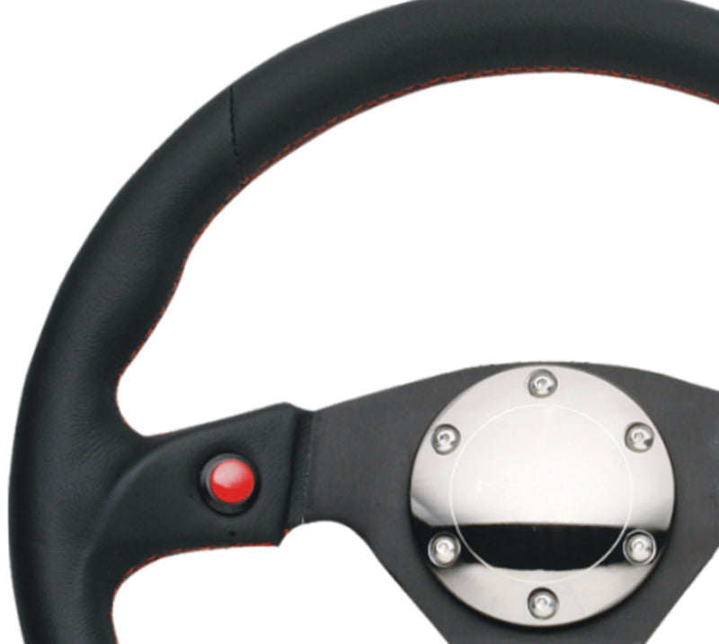 Load image into Gallery viewer, NRG Reinforced Steering Wheel (320mm) Blk Leather w/Dual Buttons
