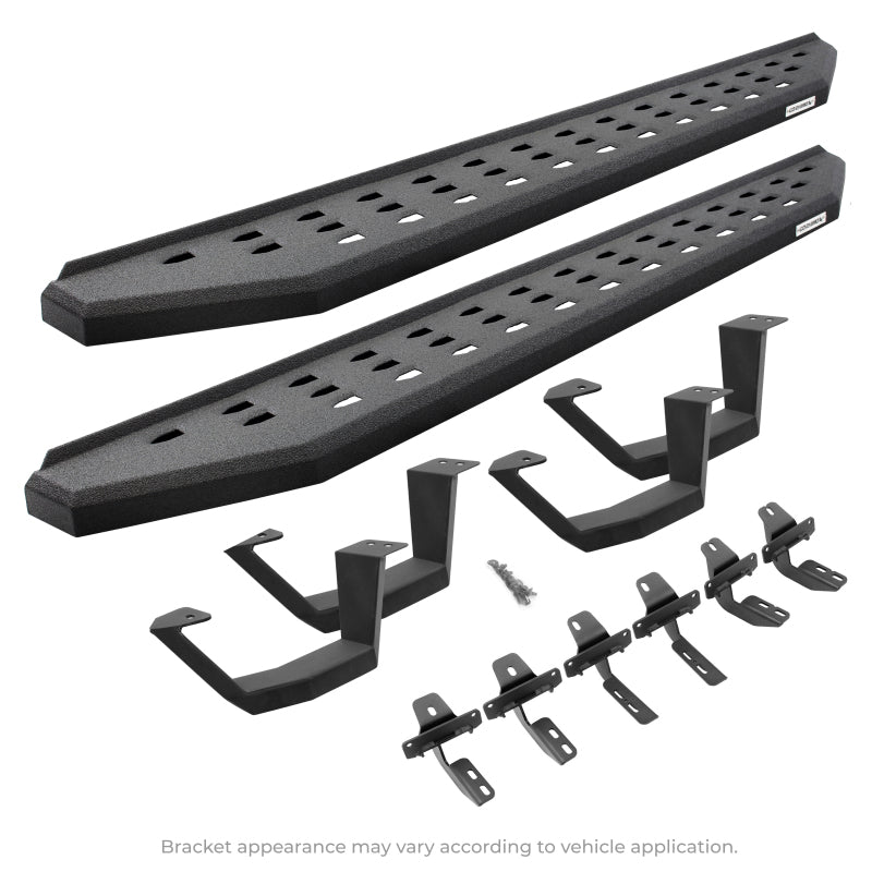 Load image into Gallery viewer, Go Rhino 2022 Toyota Tundra CrwMx Kit w/RB20 Running Board + Brkts + 4 RB20 Drop Steps - Bedlnr Coat
