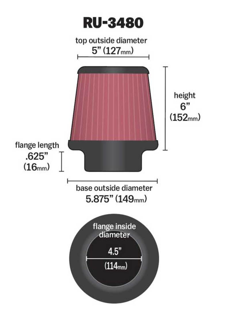 Load image into Gallery viewer, K&amp;N Universal Rubber Filter 4 1/2 inch FLG / 5 7/8 inch Base / 5 inch Top / 6 inch Height
