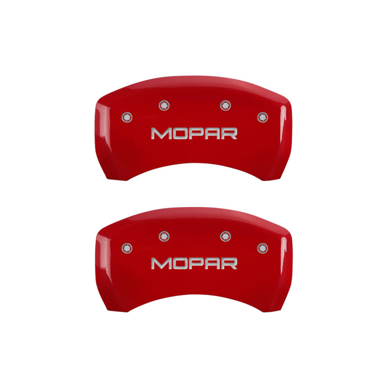 Load image into Gallery viewer, MGP 4 Caliper Covers Engraved Front &amp; Rear MOPAR Yellow finish black ch
