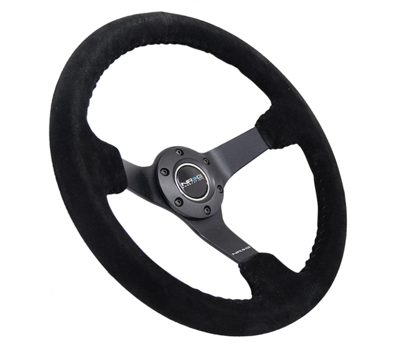Load image into Gallery viewer, NRG Reinforced Steering Wheel (350mm / 3in. Deep) Blk Suede/Blk Bball Stitch w/5mm Matte Black Spoke
