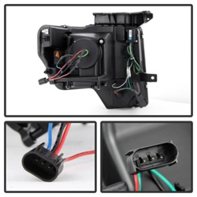 Load image into Gallery viewer, Spyder Ford F150 09-14 Projector Headlights Halogen Model- Light Bar DRL Blk PRO-YD-FF15009-LBDRL-BK
