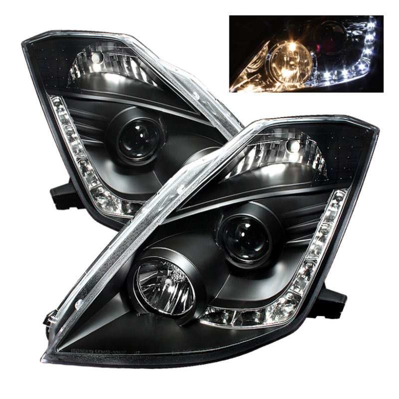 Load image into Gallery viewer, Spyder Nissan 350Z 03-05 Projector Headlights Halogen Model Only - DRL Black PRO-YD-N350Z02-DRL-BK
