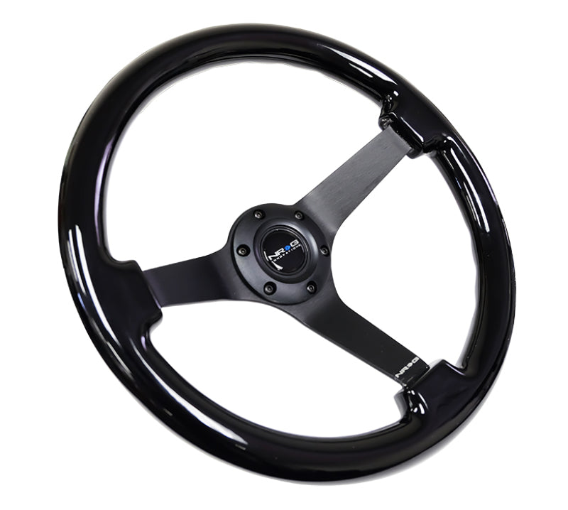 Load image into Gallery viewer, NRG Reinforced Steering Wheel (350mm / 3in. Deep) Black w/Black Chrome Solid 3-Spoke Center
