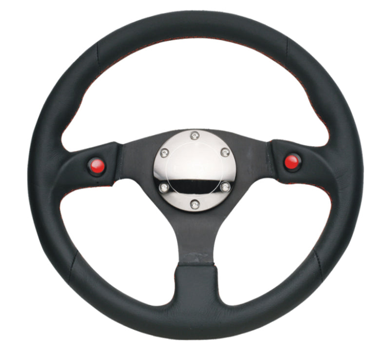 Load image into Gallery viewer, NRG Reinforced Steering Wheel (320mm) Blk Leather w/Dual Buttons
