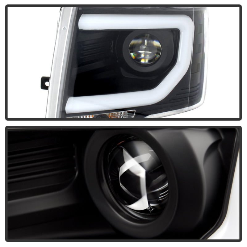 Load image into Gallery viewer, Spyder Ford F150 09-14 Projector Headlights Halogen Model- Light Bar DRL Blk PRO-YD-FF15009-LBDRL-BK
