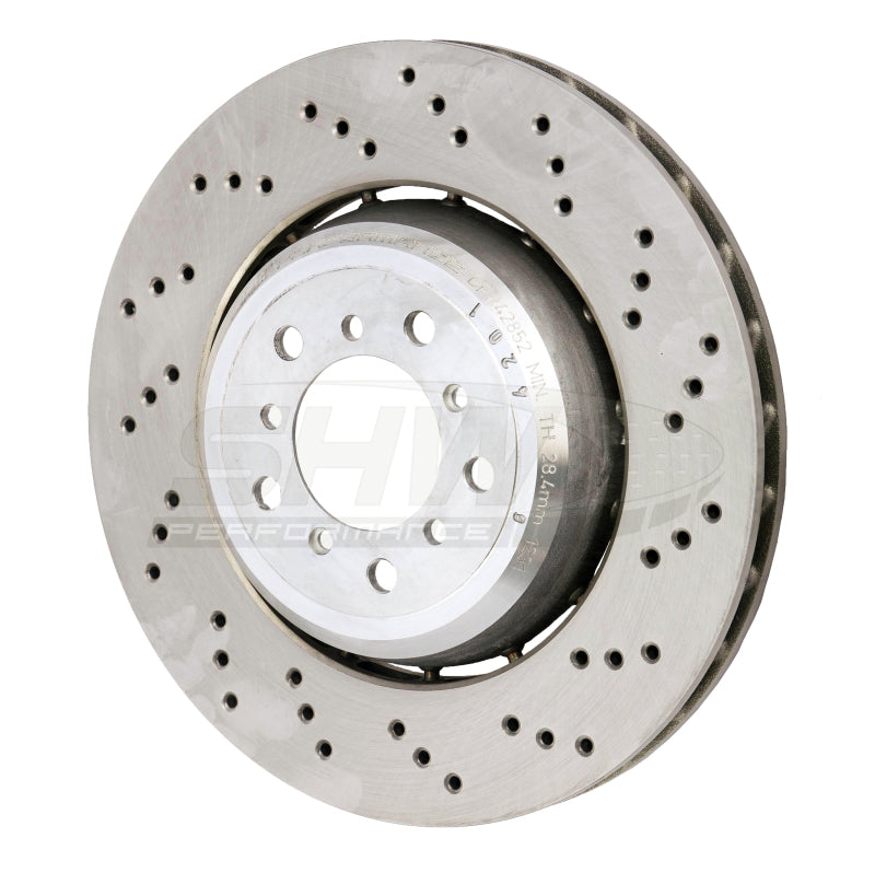 Load image into Gallery viewer, SHW 08-13 BMW M3 4.0L Right Front Cross-Drilled Lightweight Brake Rotor (34112283802)
