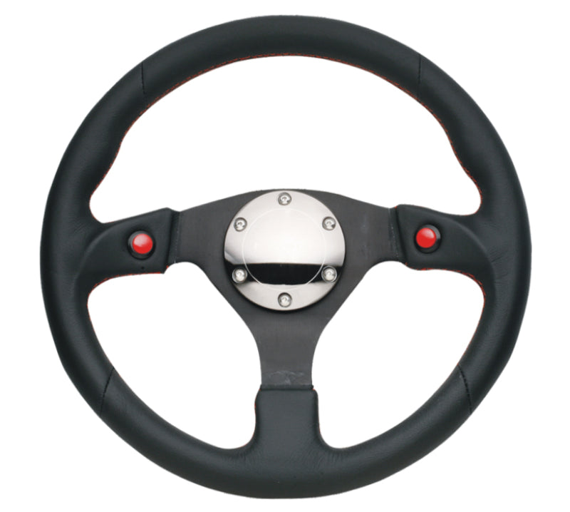 Load image into Gallery viewer, NRG Reinforced Steering Wheel (320mm) Blk Leather w/Dual Buttons
