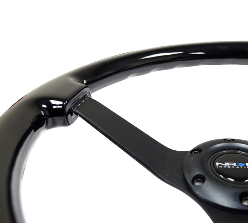 Load image into Gallery viewer, NRG Reinforced Steering Wheel (350mm / 3in. Deep) Black w/Black Chrome Solid 3-Spoke Center
