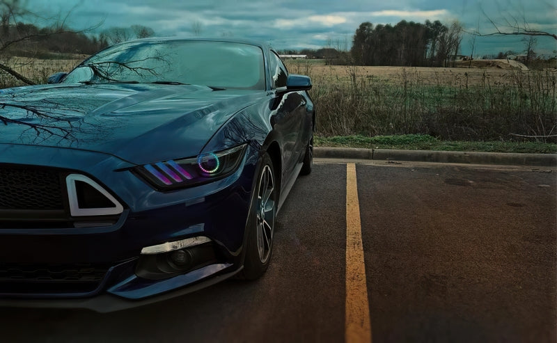 Load image into Gallery viewer, Oracle 15-17 Ford Mustang Dynamic RGB+A Pre-Assembled Headlights - Black Edition - ColorSHIFT
