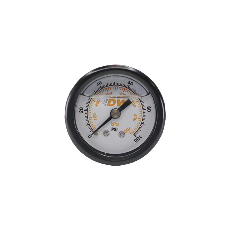 Load image into Gallery viewer, DeatschWerks 0-100 PSI 1/8in NPT Mechanical Fuel Pressure Gauge 1.5in Diameter Black Housing

