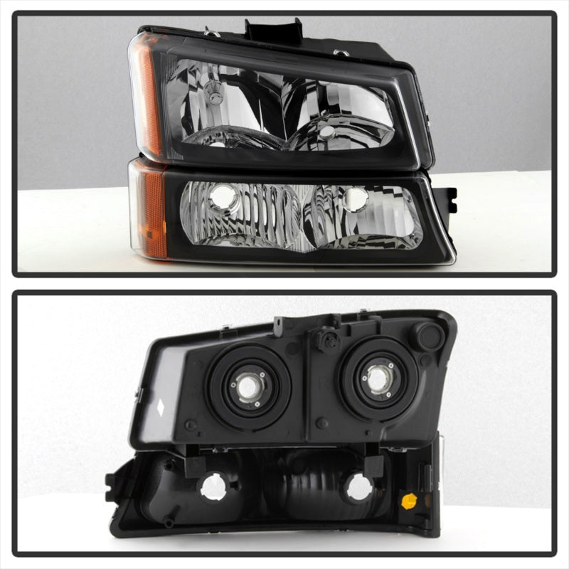 Load image into Gallery viewer, Xtune Chevy Silverado 2500HD 03-06 Crystal Headlights w/ Bumper Lights Black HD-JH-CSIL03-AM-BK-SET
