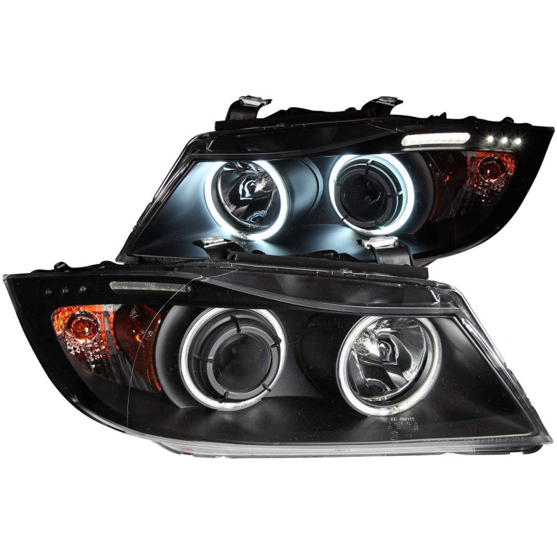Load image into Gallery viewer, ANZO 2006-2008 BMW 3 Series E90-E91 Projector Headlights w/ Halo w/ LED Bar Black (CCFL)
