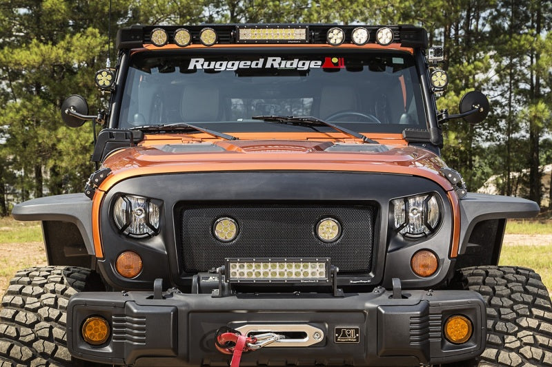 Load image into Gallery viewer, Rugged Ridge 07-18 Jeep Wrangler JK/JKU Textured Black Elite Headlight Euro Guards
