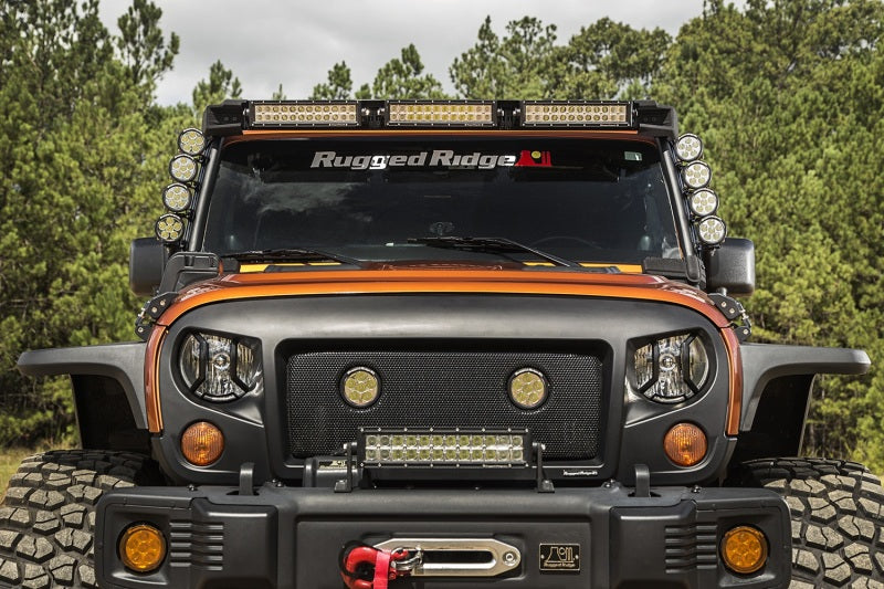 Load image into Gallery viewer, Rugged Ridge 07-18 Jeep Wrangler JK Elite Fast Track Windshield Light Bar Mount w/ Crossbar

