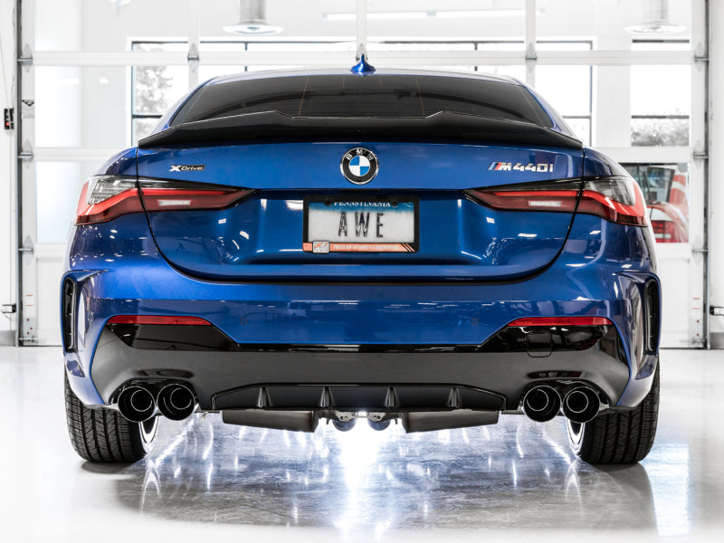 Load image into Gallery viewer, AWE Tuning 2019+ BMW M340i (G20) Resonated Touring Edition Exhaust - Quad Diamond Black Tips
