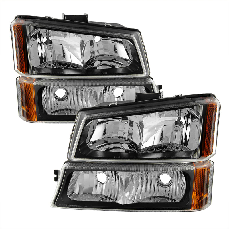 Load image into Gallery viewer, Xtune Chevy Silverado 2500HD 03-06 Crystal Headlights w/ Bumper Lights Black HD-JH-CSIL03-AM-BK-SET
