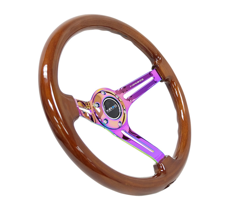 Load image into Gallery viewer, NRG Reinforced Steering Wheel (350mm / 3in. Deep) Brown Wood w/Blk Matte Spoke/Neochrome Center Mark
