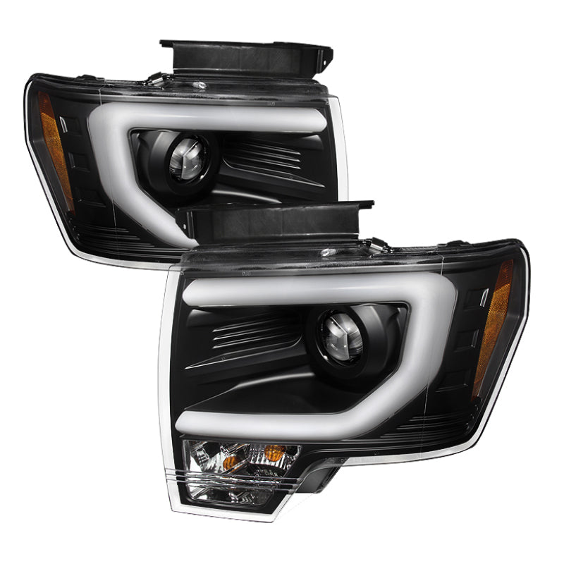 Load image into Gallery viewer, Spyder Ford F150 09-14 Projector Headlights Halogen Model- Light Bar DRL Blk PRO-YD-FF15009-LBDRL-BK
