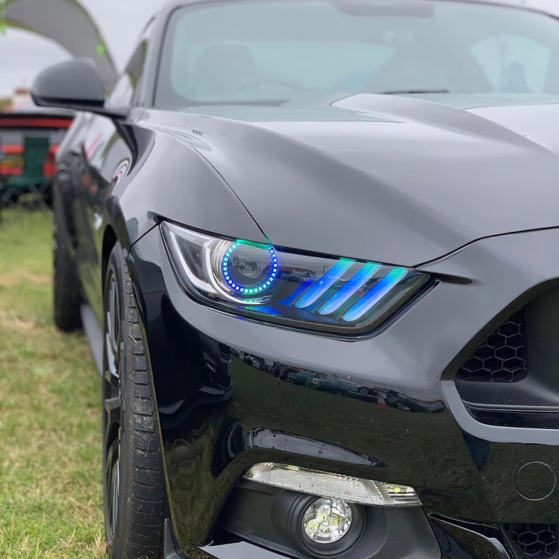 Load image into Gallery viewer, Oracle 15-17 Ford Mustang Dynamic RGB+A Pre-Assembled Headlights - Black Edition - ColorSHIFT
