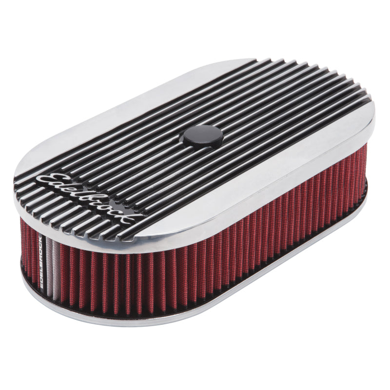 Load image into Gallery viewer, Edelbrock Air Cleaner Elite II Oval Single 4-Bbl Carb 2 5In Red Element Polished
